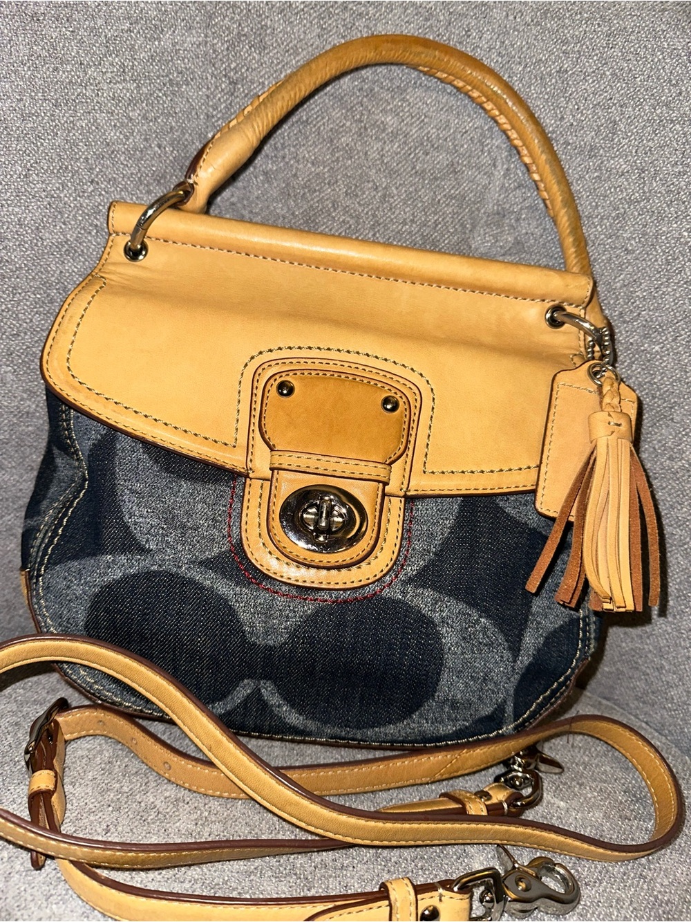 Coach Willis 19968 Denim Signature C Leather Satchel